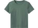 Plain green short-sleeved t-shirt with a ribbed crew neck.