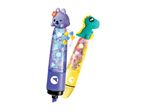 Two glitter highlighters with animal toppers: a purple bunny and a green dinosaur.