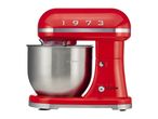 Red retro-style stand mixer with a stainless steel bowl and 1973 lettering