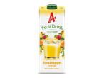 Fruitdrank met sinaasappel en 40% minder suiker in een kartonnen verpakking.
