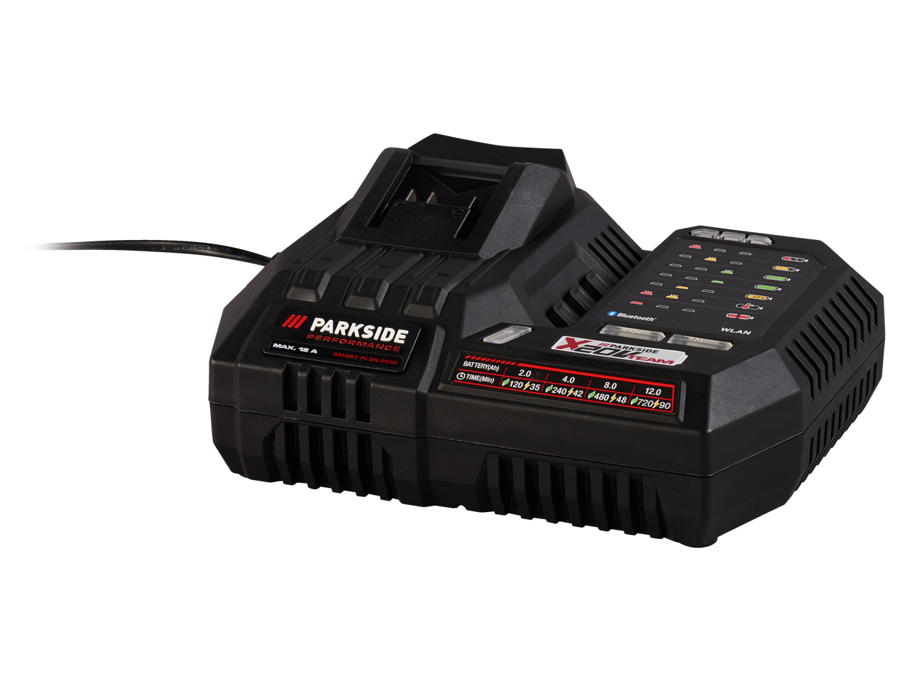 Parkside akumulatoru lādētājs ar Bluetooth un WLAN savienojumu.