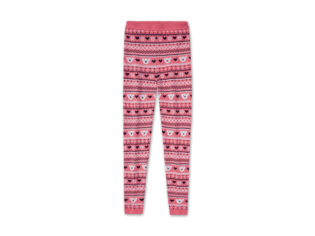 Rosa Leggings mit Wintermuster, Herzen und Eisbären