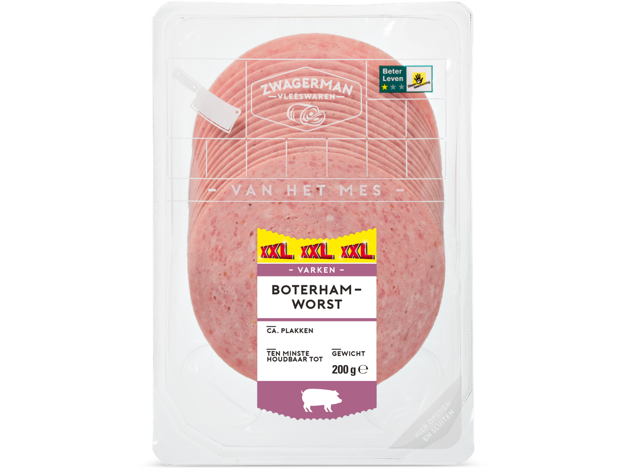 Verpakking met gesneden Boterhamworst van het merk ZWAGERMAN.