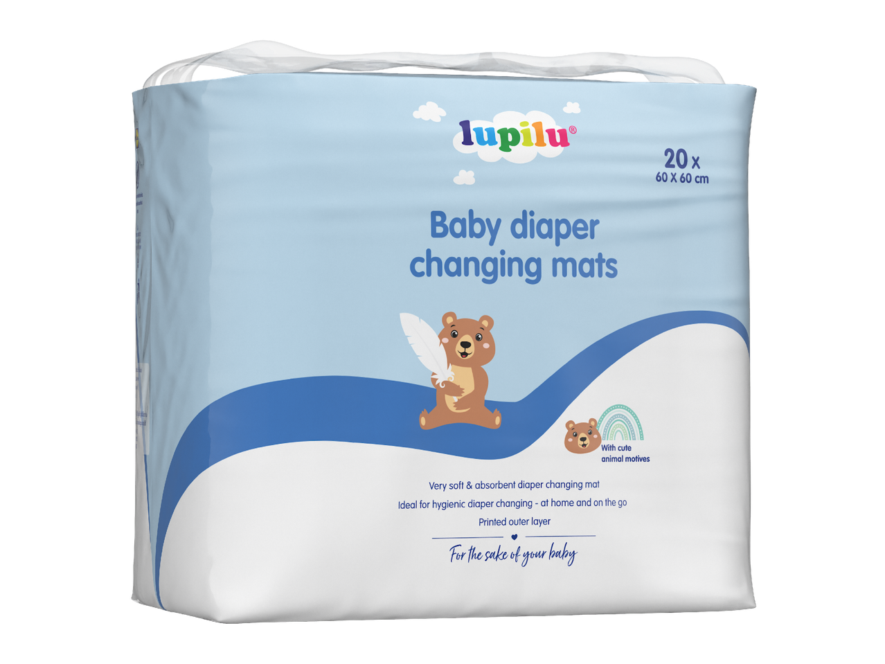 Пакет бебешки подложки за преповиване с мечешки мотиви, 20 броя, 60 x 60 см.