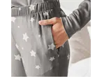 Pijama de damă din velur, gri, cu imprimeu steluțe, cu mâna în buzunar