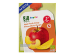 Pochette de purée de fruits bio Lupilu pomme, pêche et mangue pour bébés 5+ mois, sans gluten.