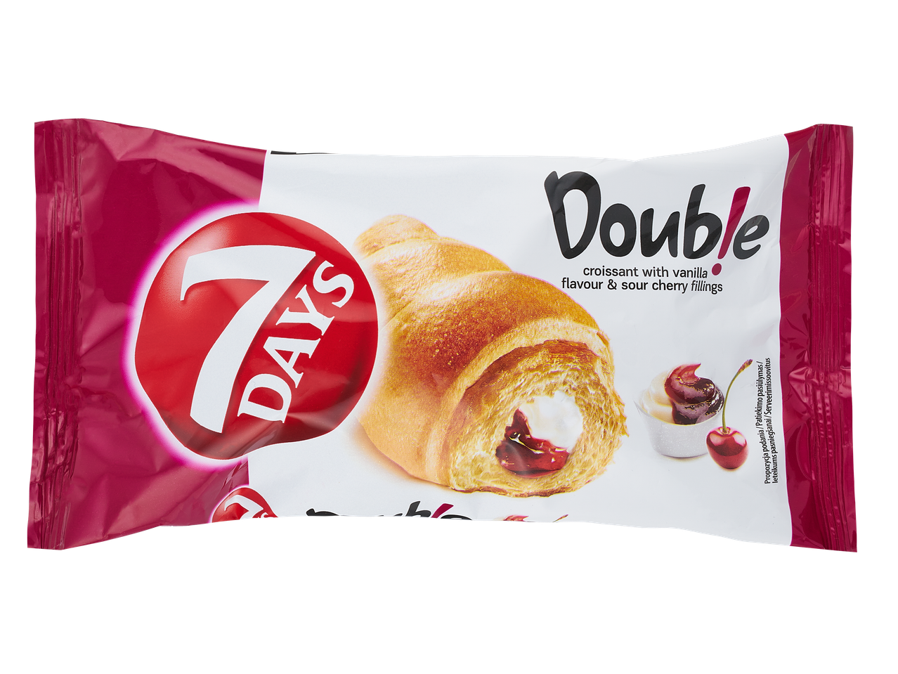 7 Days Double kruasanai su vanile ir rūgščiu vyšnių įdaru.