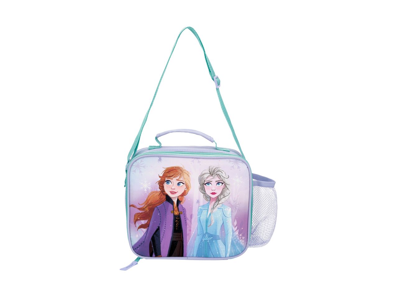 En lilla Frozen madkasse med skulderrem og netlomme.