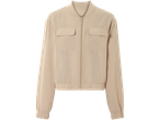 En beige bomberjacka för kvinnor med fickor och muddar i ribbstickning.