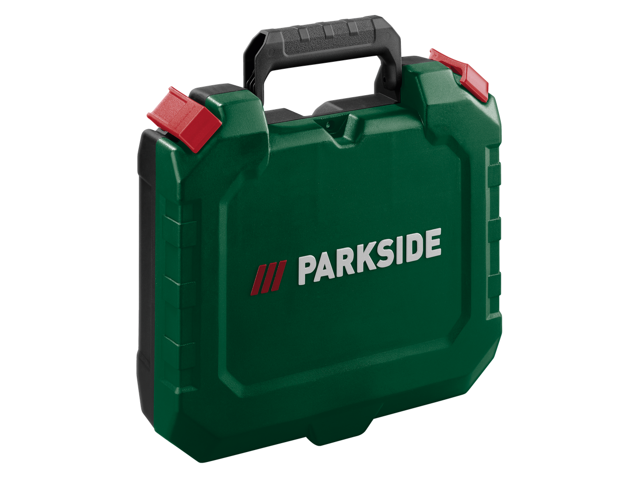 Cutie verde PARKSIDE pentru pistol de sudură din plastic, cu mânere negre și cleme roșii.