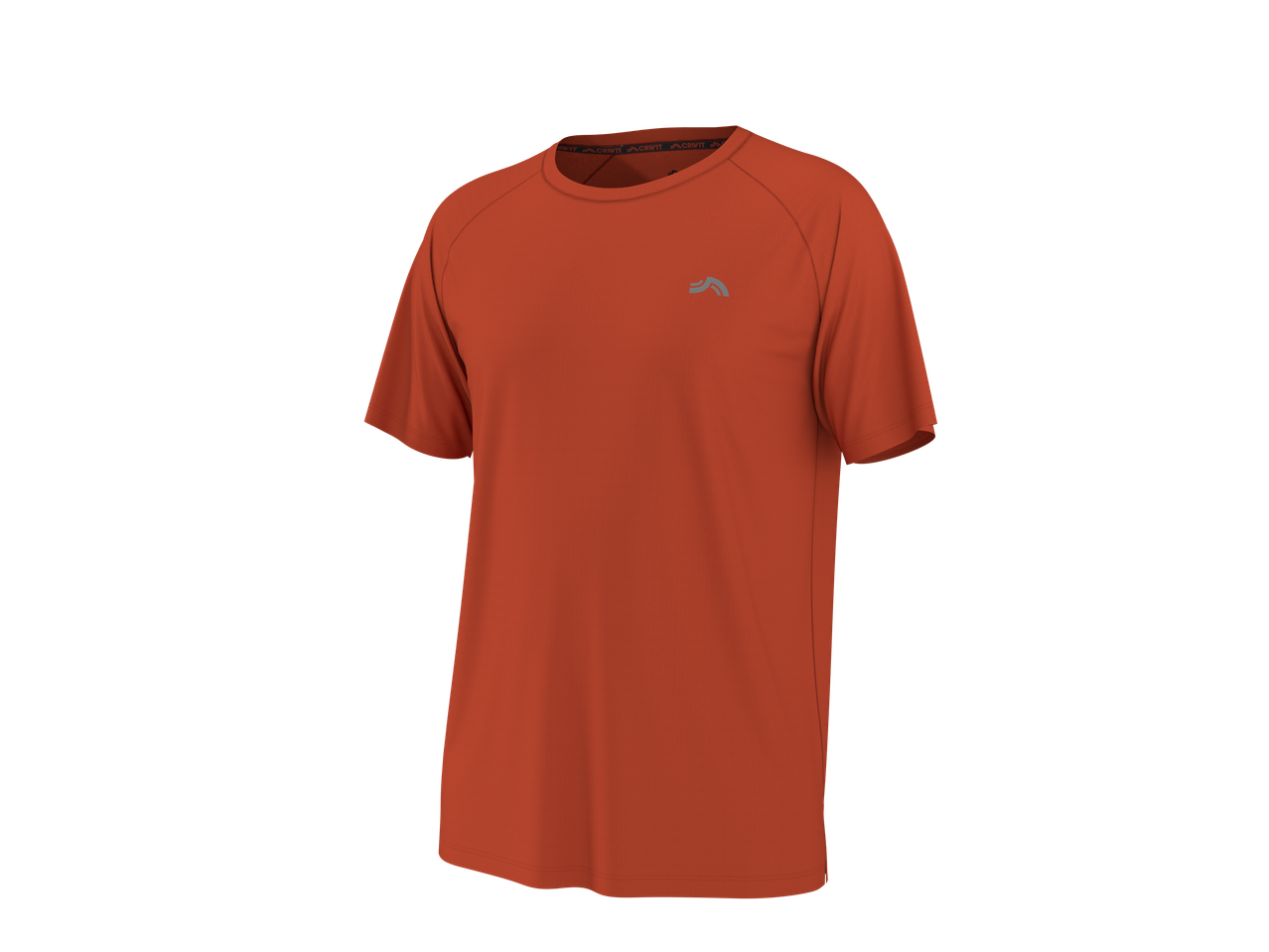 Oranžs CRIVIT vīriešu funkcionālais T-krekls ar īsām piedurknēm un pelēku logotipu.