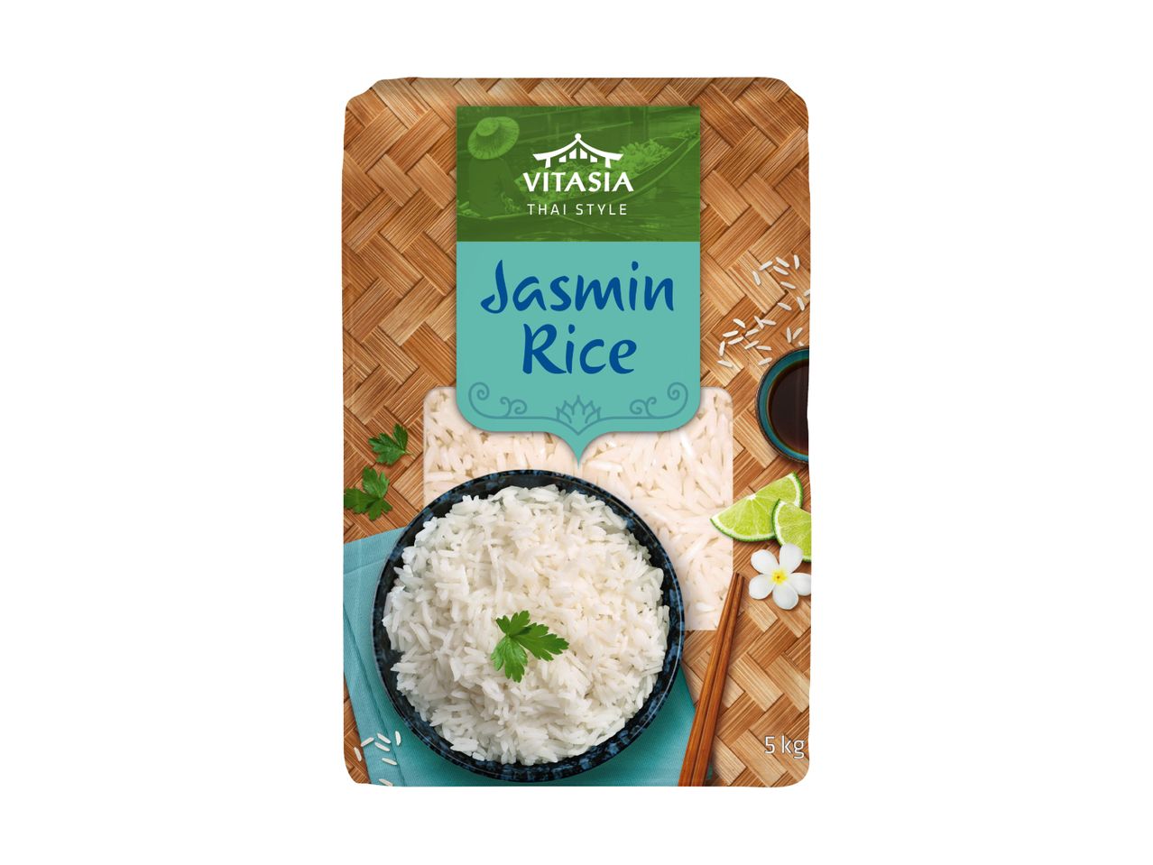 VitAsia Thai Style Jasmin Reis, 5kg Packung mit Reis in Schale.