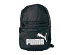 Black backpack with a white leaping feline logo and text on the front.