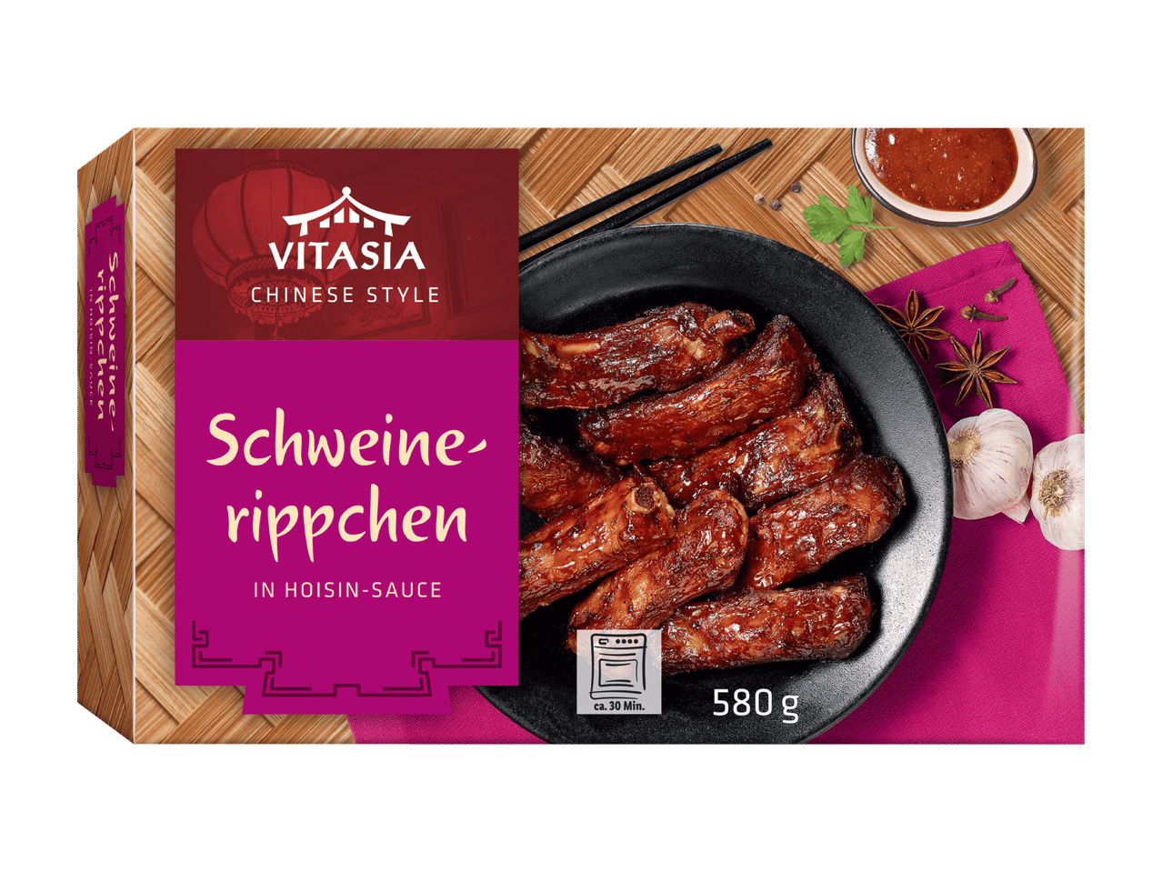 Vitasia Schweinerippchen in Hoisin-Sauce, chinesischer Art, 580g Packung.