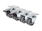Four heavy-duty swivel casters with gray rubber wheels and zinc-plated steel plates.
