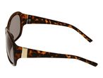 Tortoiseshell sunglasses with dark lenses and a gold accent on the arm, viewed from the side.