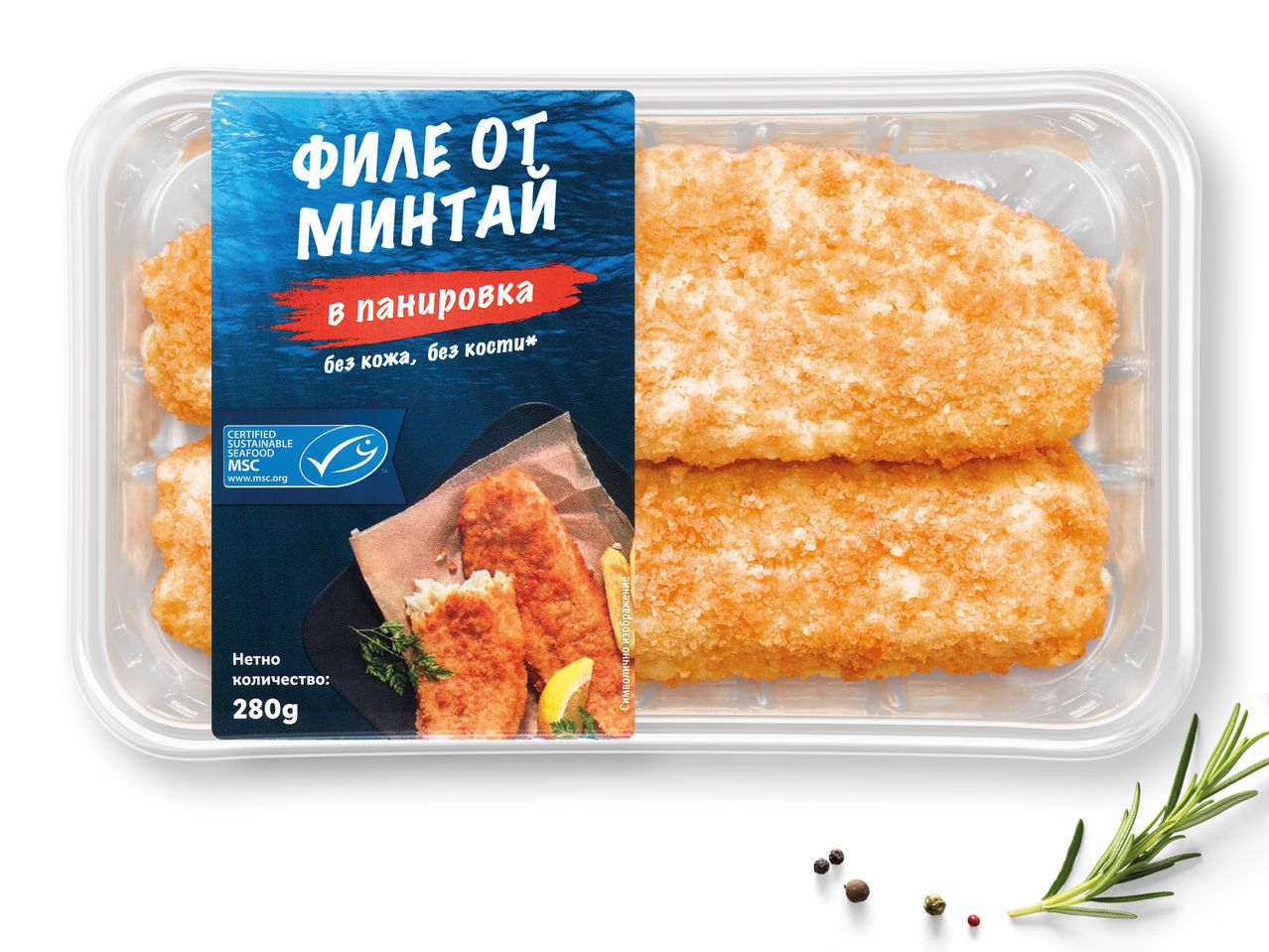 280 г MSC пандирани филета от минтай.