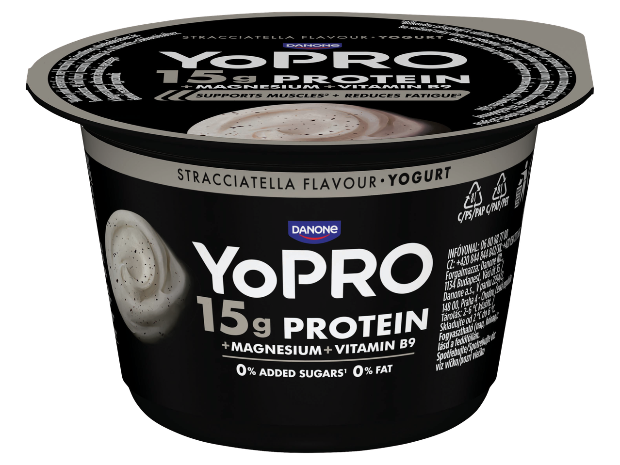 Stracciatella ízű fehérjés joghurt magnéziummal és B9-vitaminnal.
