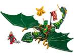 Lego Play Set Big: Green dragon with rider, small golden dragon, and red warrior.