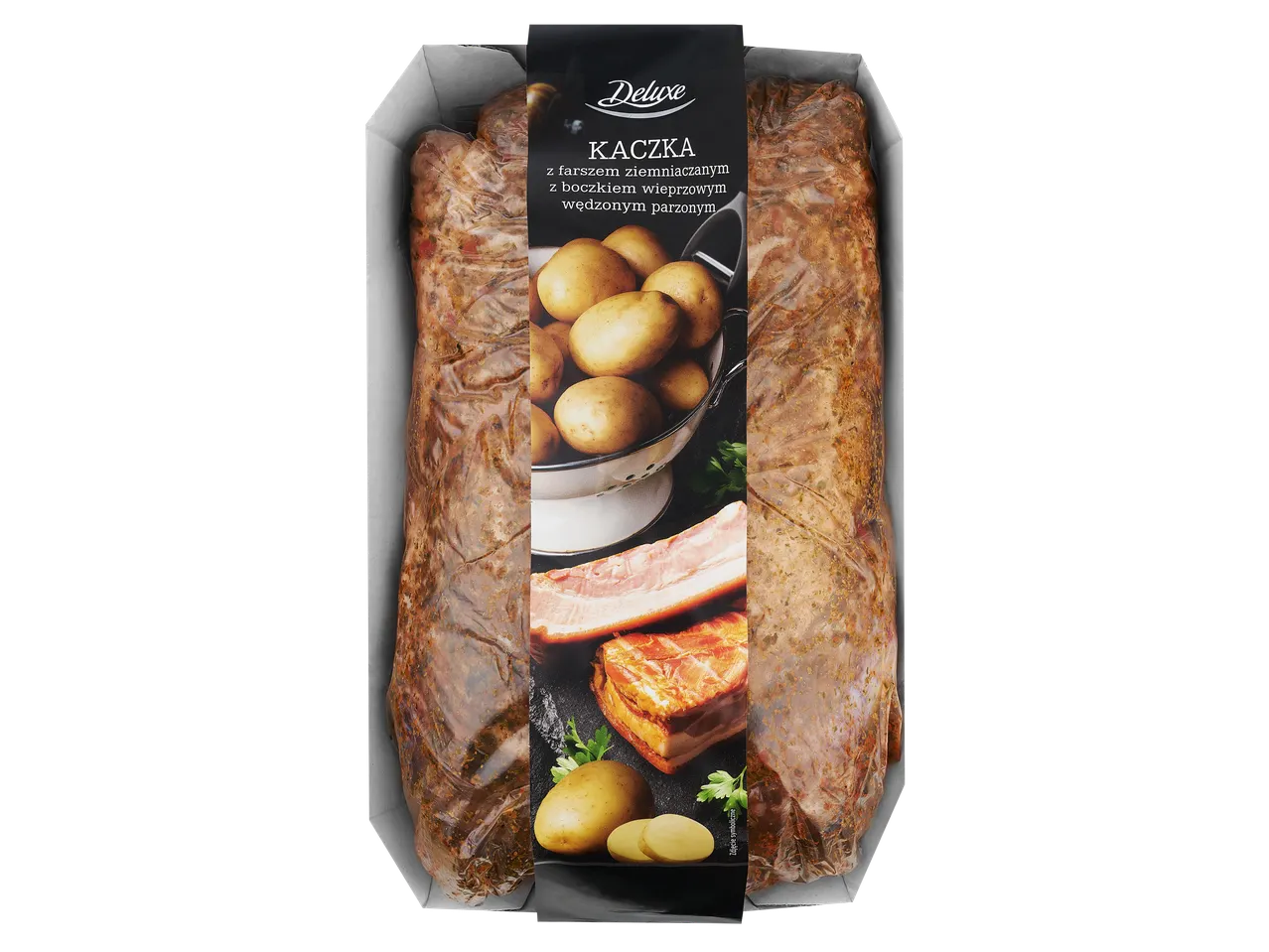 Deluxe įdaryta kalakutiena su bulvėmis ir šonine.