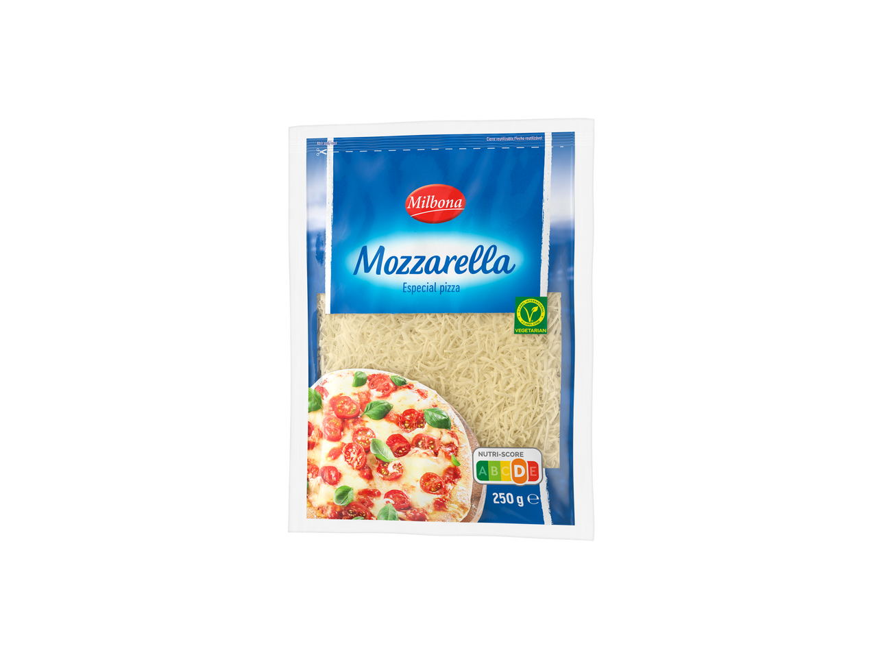 Milbona Mozzarella Especial pizza, 250g, com Nutri-Score B.