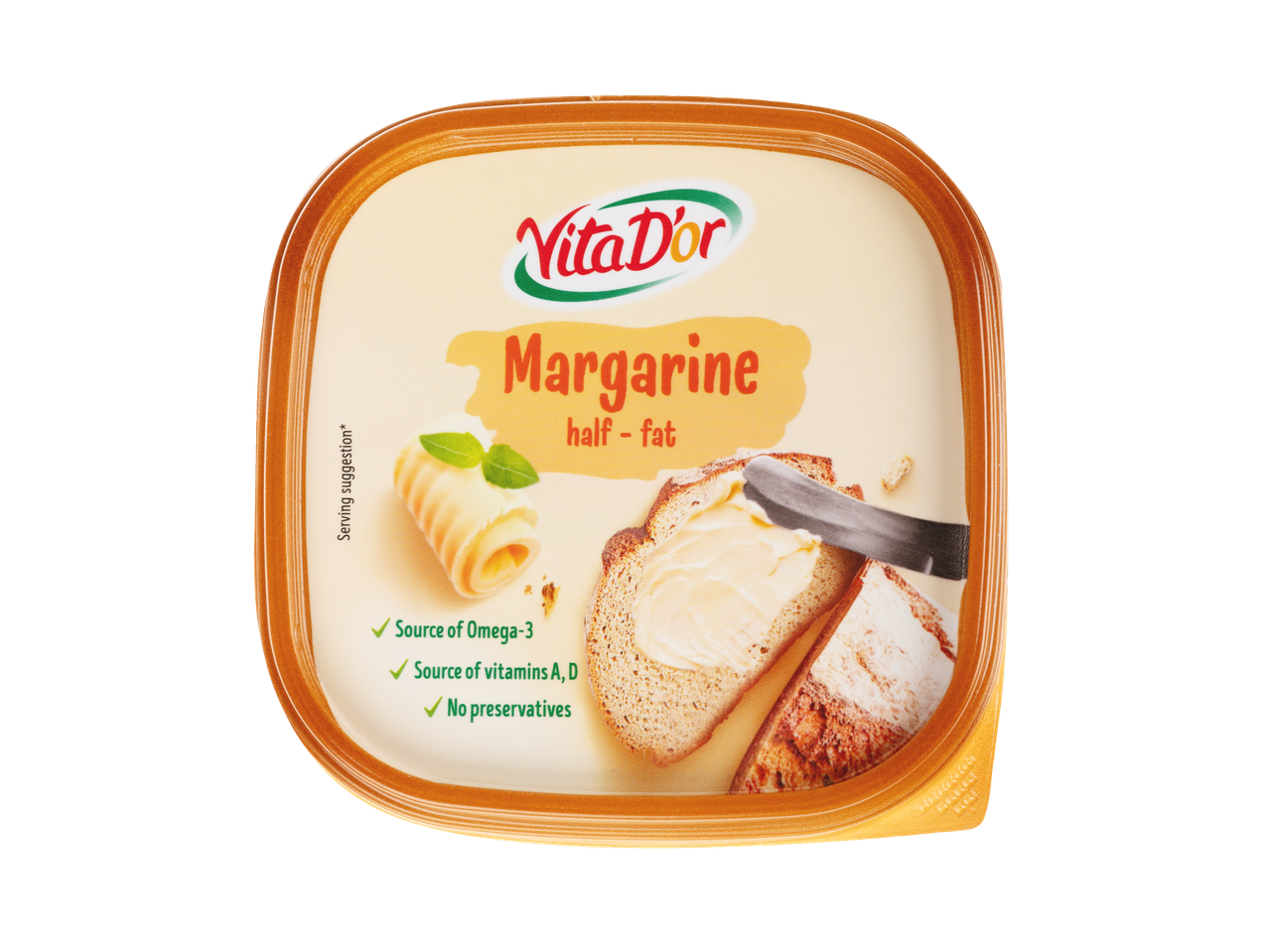 Margarină VitaDór, semigrasă, pe pâine.