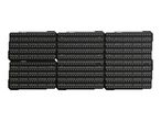 Modular black storage panels with white dots and slots, arranged in a grid.