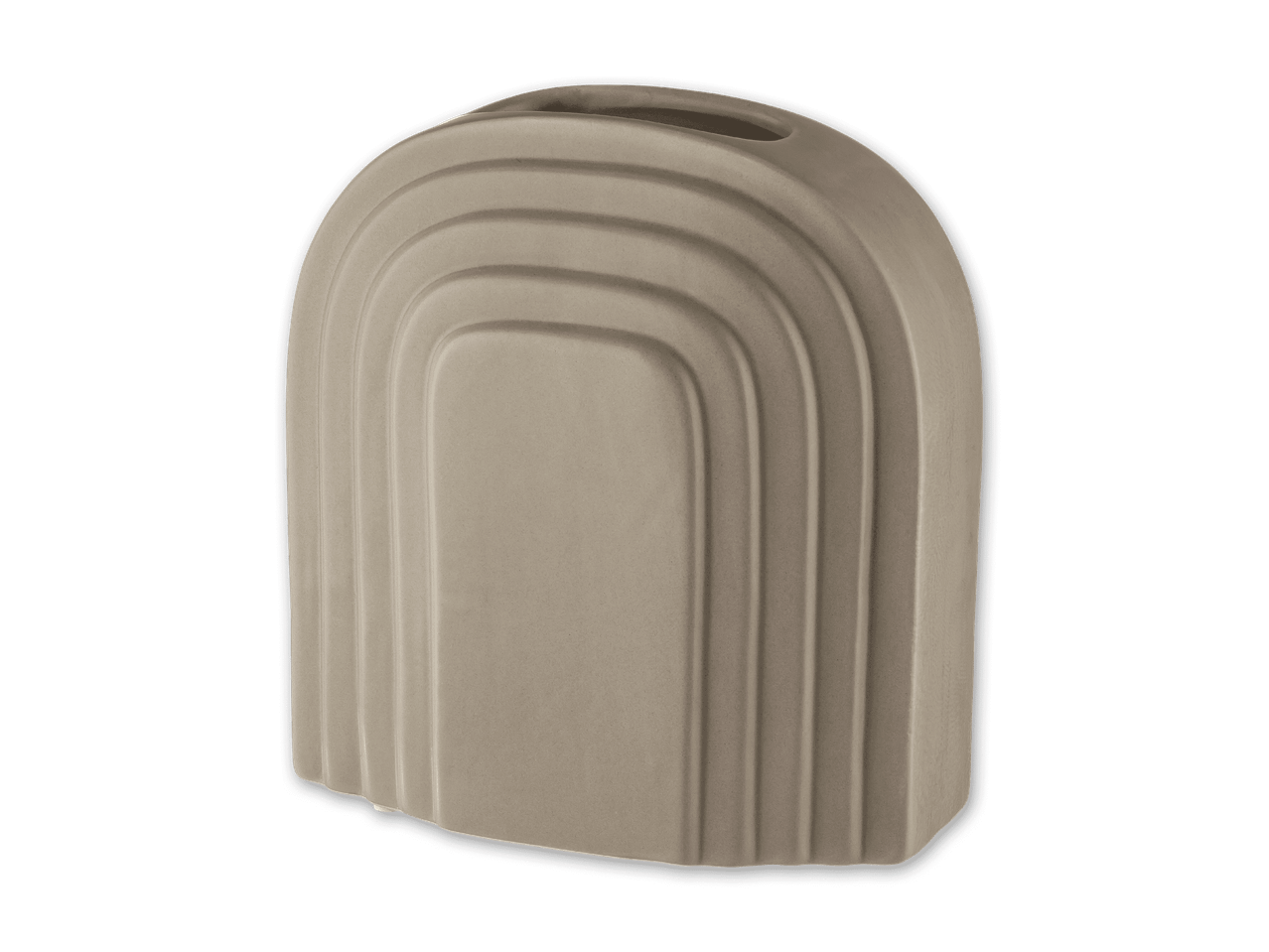 Beigefarbene, gerillte, bogenförmige Vase