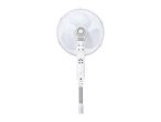 White pedestal fan with remote control and adjustable height