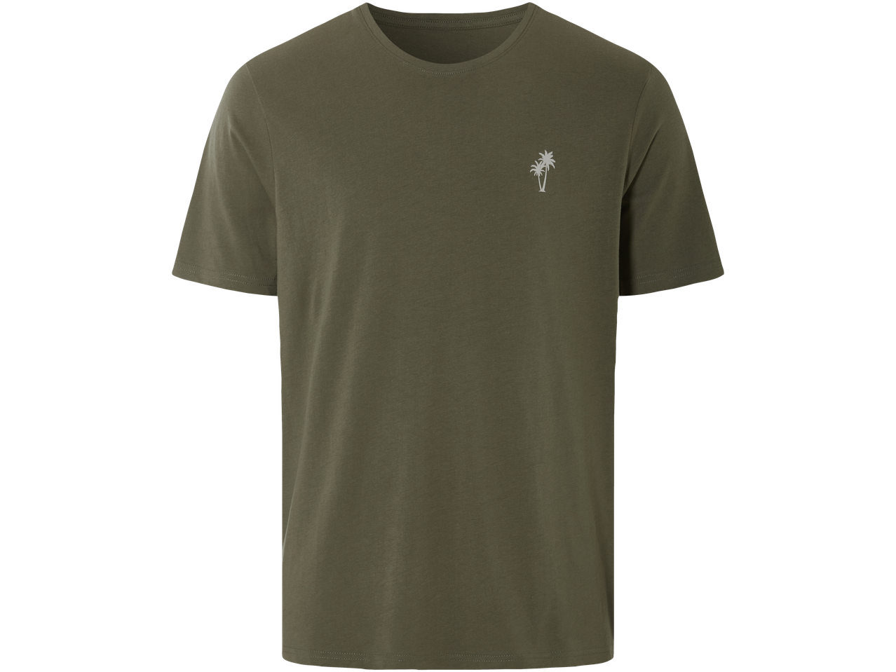 Olīvzaļa t-krekls ar palmu koku apdruku.