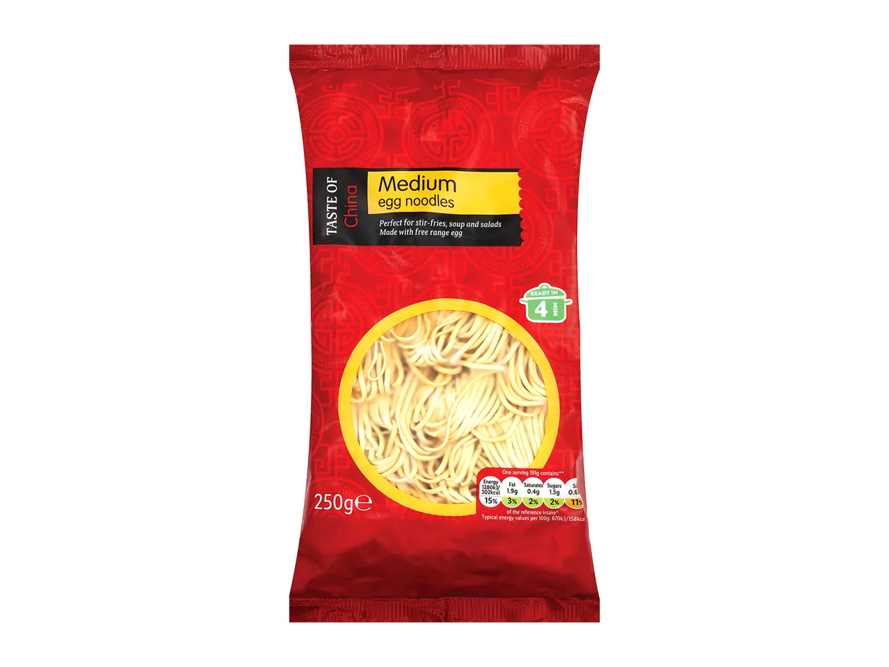 Taste of China medium egg noodles: perfect for stir-fries, soups and salads.