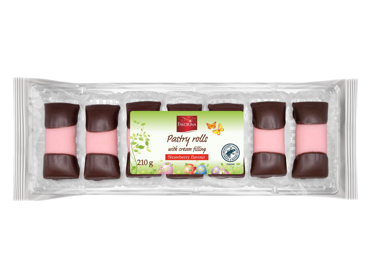 Favorina Marcipāna rullīši ar zemeņu krēma pildījumu, 210 g.