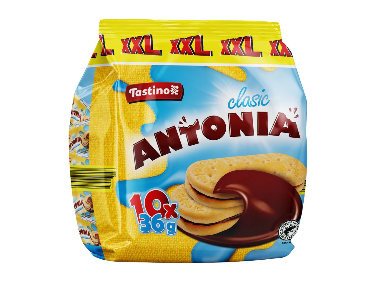 Pachet de biscuiți Tastino Antonia Classic cu umplutură de cacao, 10x36g.