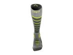 A single gray and neon yellow Crivit ski sock with horizontal stripes.