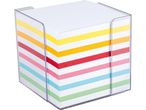 Blocco note colorate in dispenser trasparente.