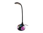 Black LED desk lamp with a flexible neck and a colorful light-up base.