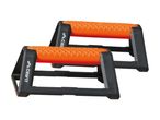 Pair of orange and black push-up bars with textured grips.