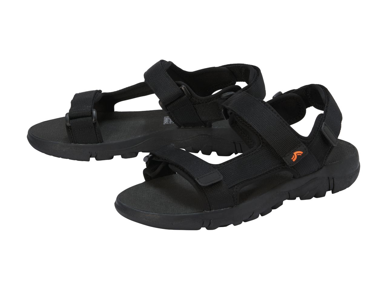 Pair of black men's sports sandals with adjustable straps and a rugged sole.