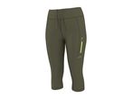 Khaki green women's capri leggings with a side pocket and drawstring waist.