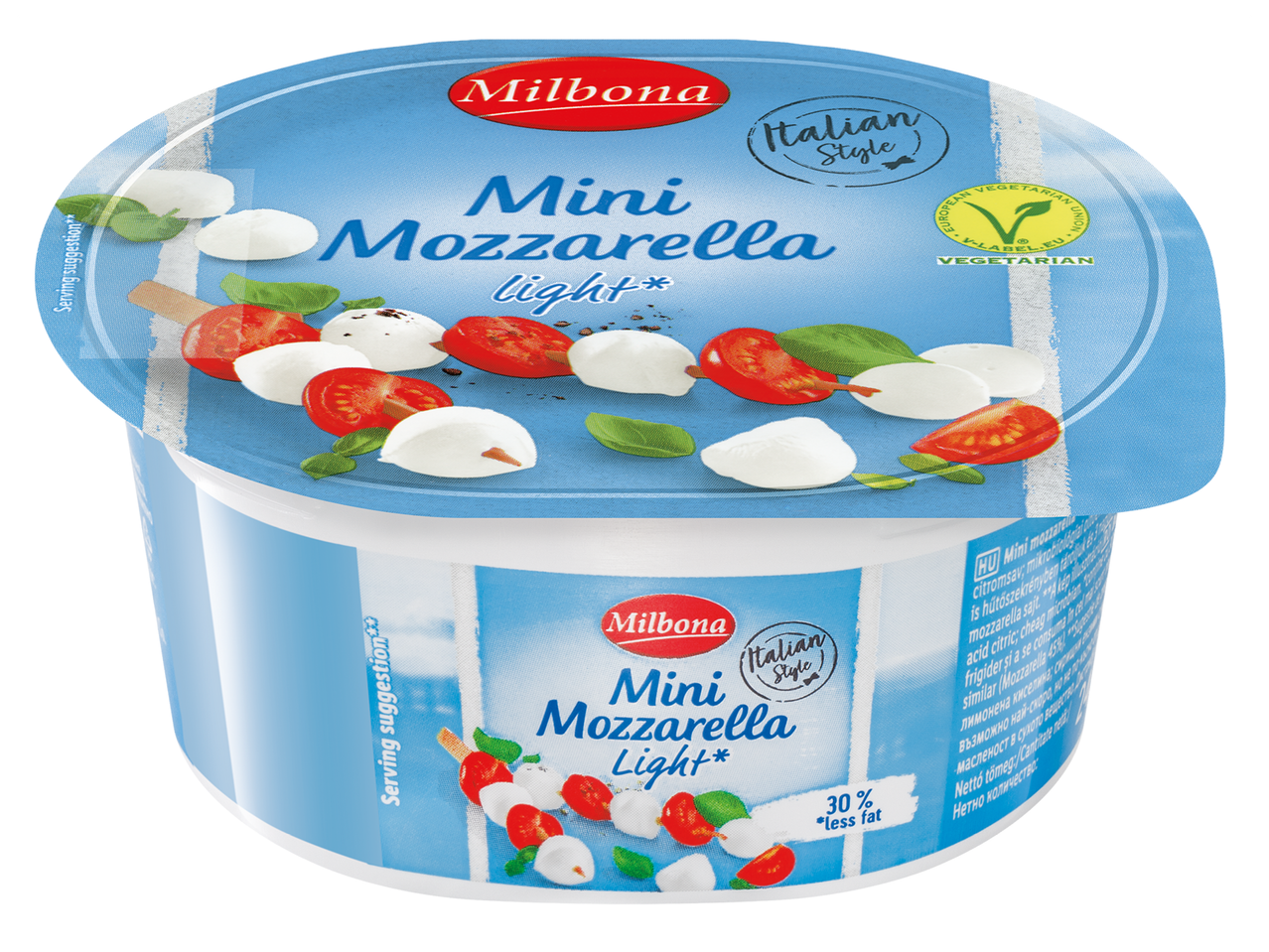 Опаковка мини моцарела 'Лайт' в италиански стил, с 30% по-малко мазнини.