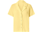 Camisa amarela de manga curta com botões e gola.
