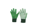 Um par de luvas de jardinagem verdes com pontos antiderrapantes.