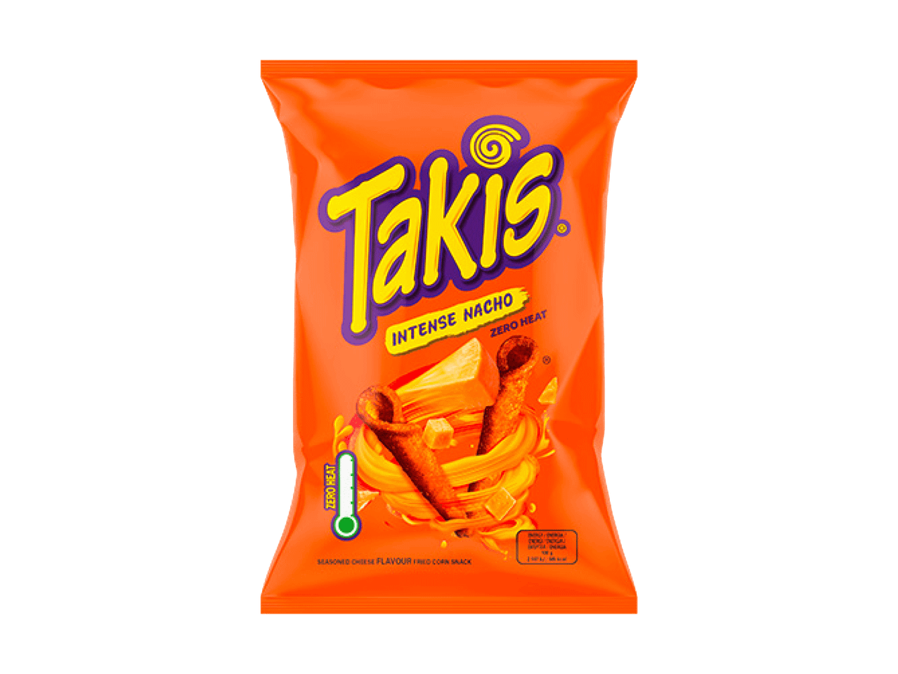 Eine orangefarbene Tüte Maischips mit intensivem Nacho-Geschmack, ohne Schärfe.