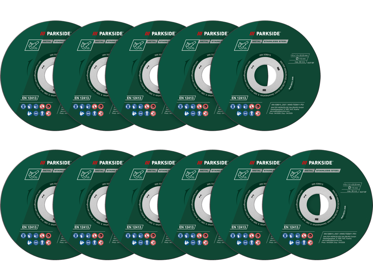 PARKSIDE® Cutting Discs for metal and stainless steel, 115mm diameter, EN 12413 certified.