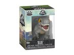 Jurassic World dinosaur collectible figure in a box, featuring a baby Blue raptor.