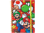 Super Mario spiral notebook featuring Mario, Luigi, Yoshi, and Toad on a red background.