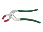 A silver PARKSIDE® pipe wrench with green handles and red jaw inserts.
