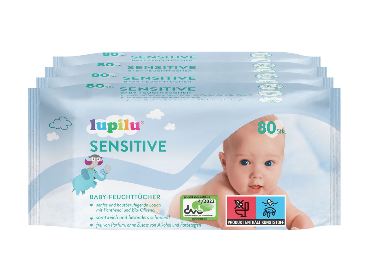 Lupilu Sensitive Baby-Feuchttücher, 3x80 Stück.