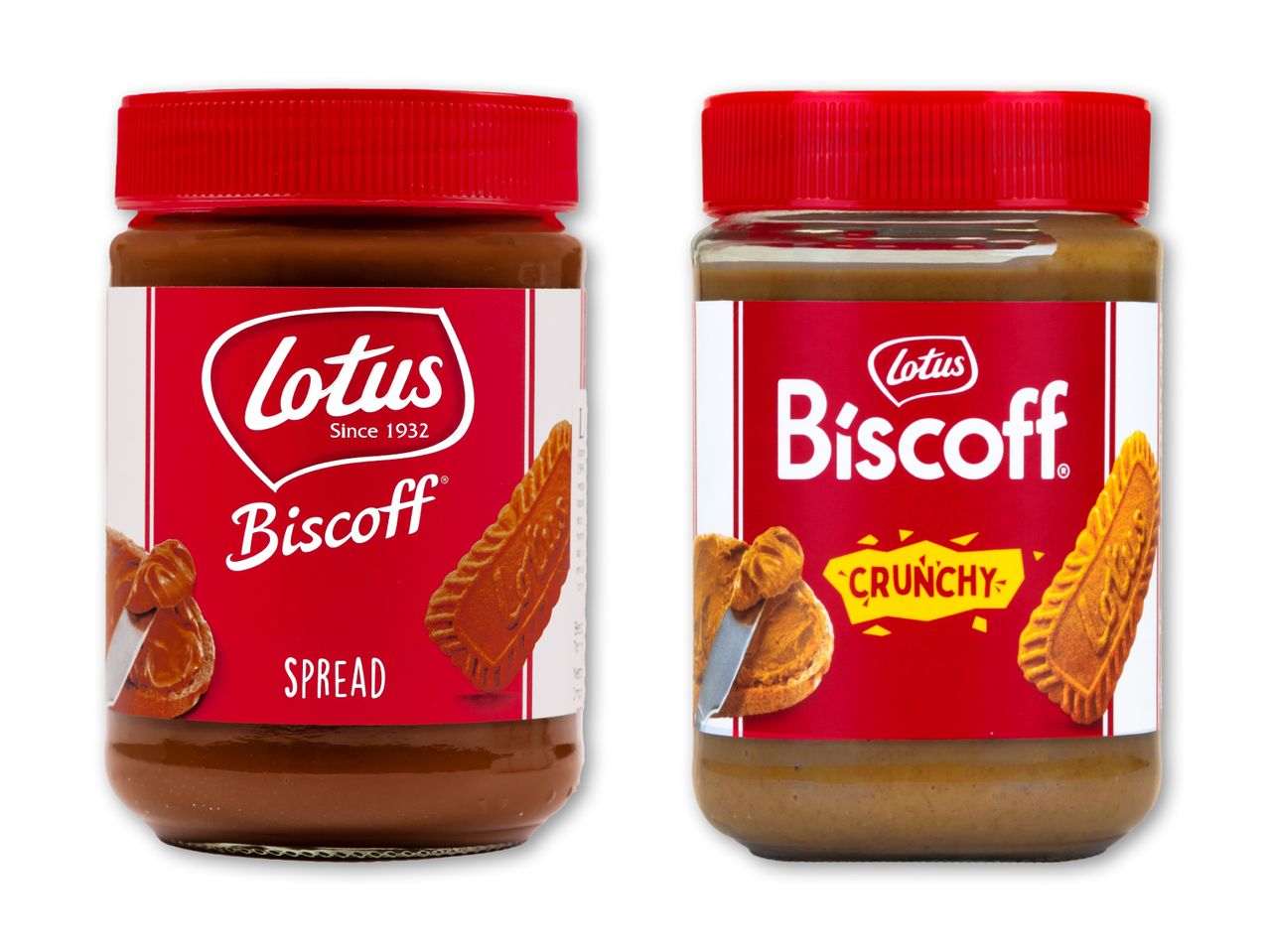 To krukker med Lotus Biscoff spredning.