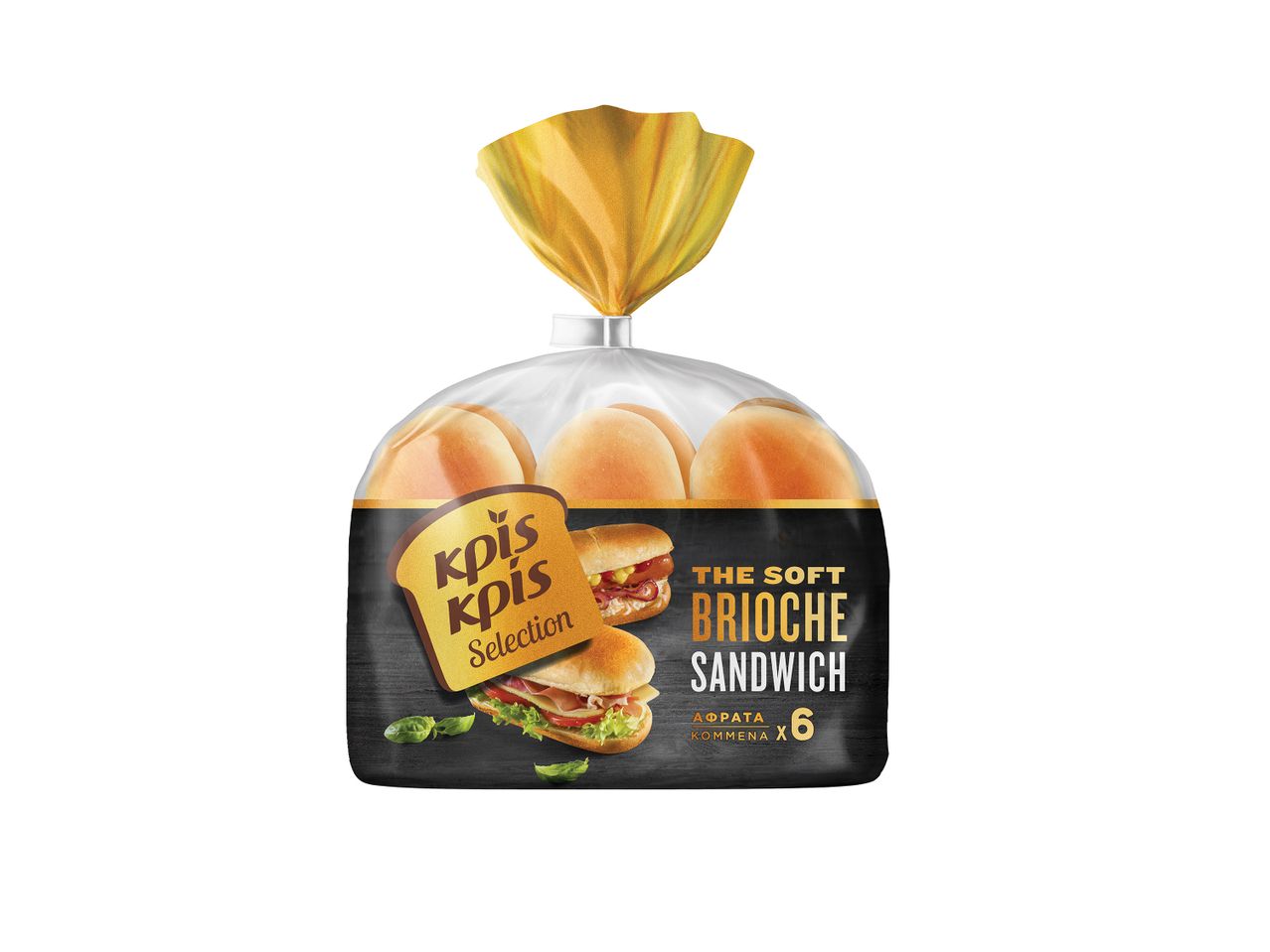 Μια συσκευασία με 6 μαλακά ψωμάκια brioche Kpís για σάντουιτς.